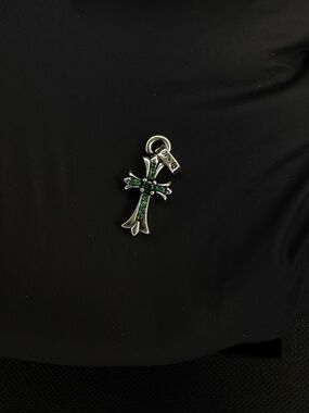 Chrome Hearts Green Emerald Studded Baby Fat Mini Floral Cross Pendant